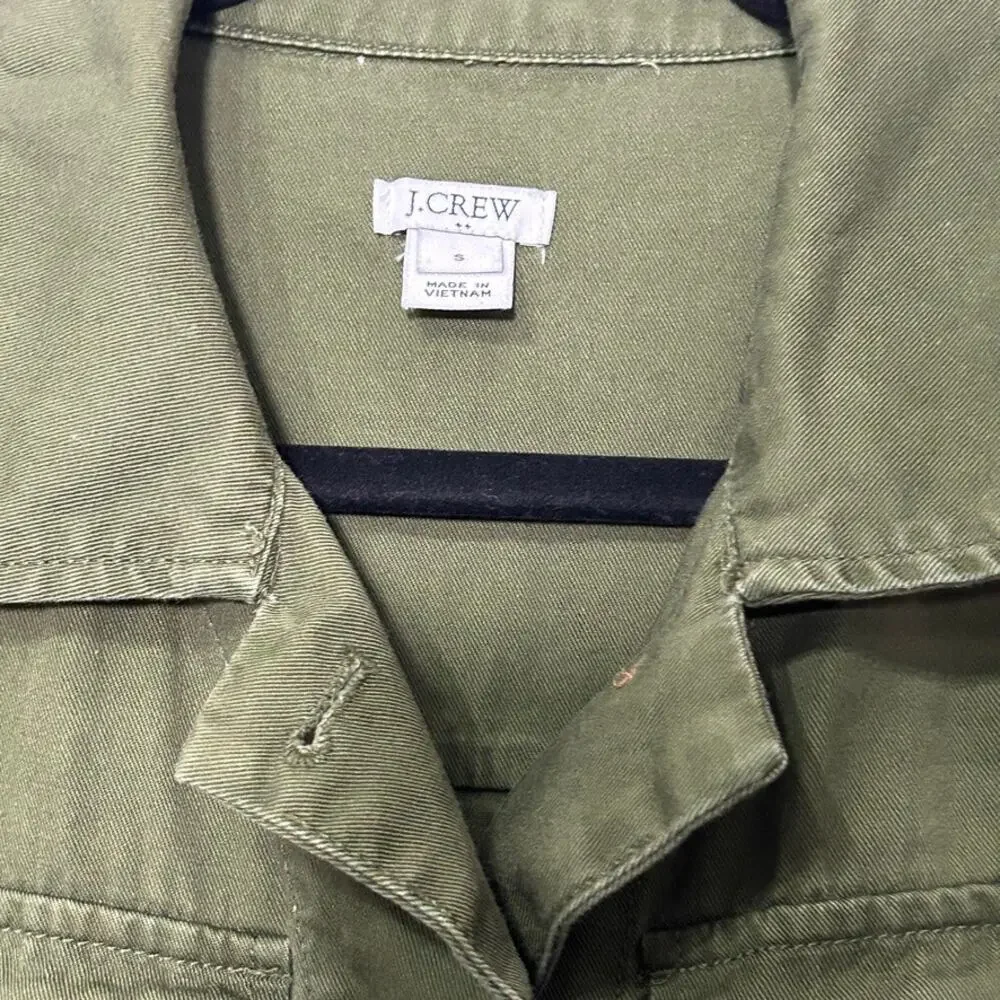 J. Crew 100% Cotton Button-Front Safari Shirt Jacket Shacket Sz Small Army Green